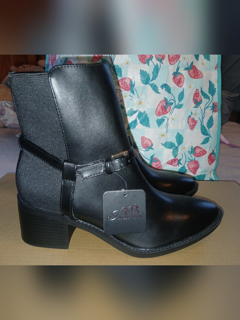AB Black Faux Leather Ankle Boots for Women